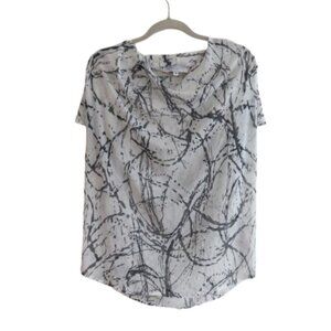 ALLISON IZU Cowl Neck Sheer Mesh Abstract Artsy Top Summer White - Size M